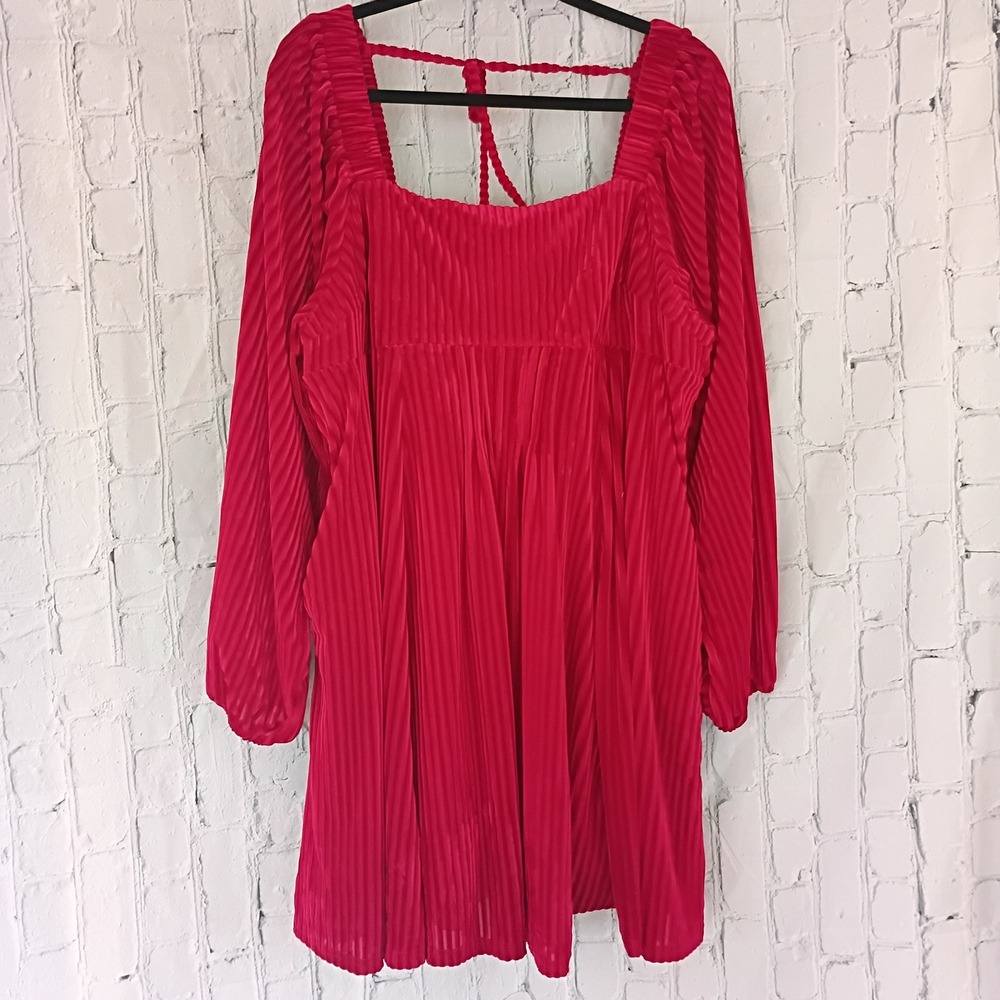 NWOT XL Red Velveteen‎ Ribbed Square Neck Long Sleeve Babydoll Mini Dress